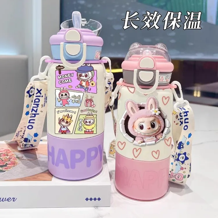 labubu拉布布儿童保温杯2025新款大容量吸管男女孩学生上学用水杯