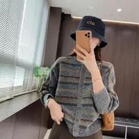 IMFLY金小金自制女装 针织衫DYW9872秋冬季复古撞色条纹针织开衫