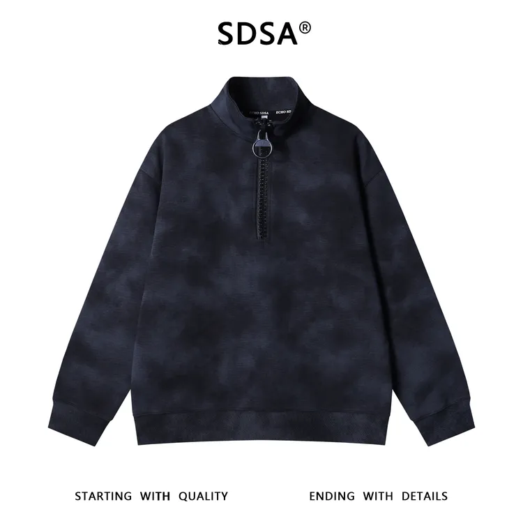 SDSA男士秋冬新款痞帅男装潮牌扎染半拉链立领卫衣百搭时尚上衣
