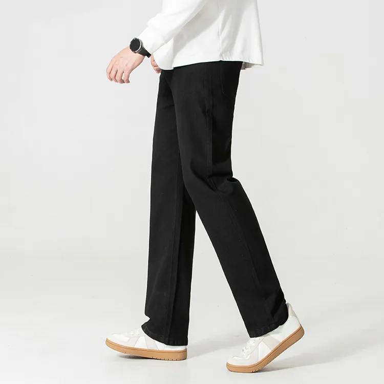 意大利丹宁洗水工艺纯黑男士秋冬百搭高腰宽松直筒裤阔腿牛仔裤