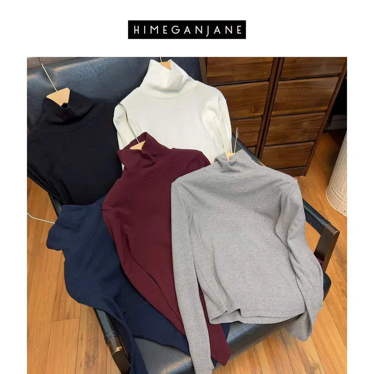 HIMEGANJANE 暖绒绒弹力坑条抓毛磨绒显瘦长袖保暖高领衫24709