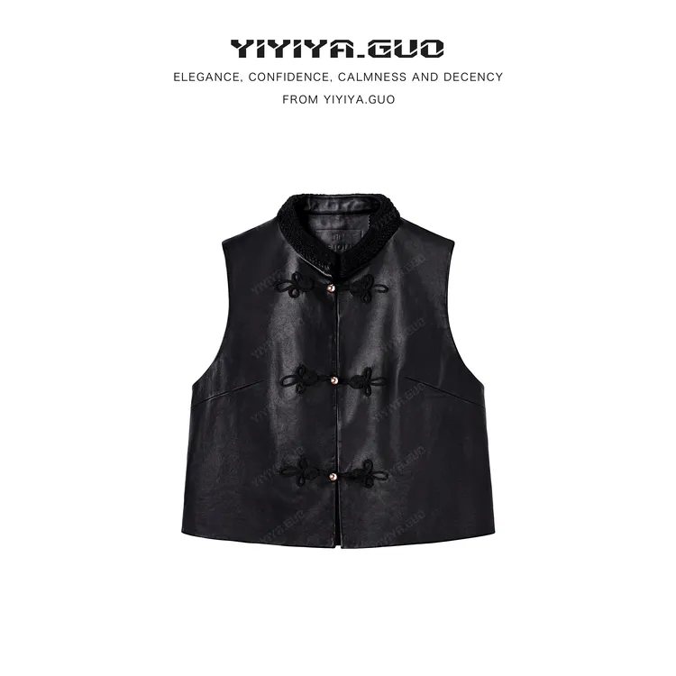 yiyiya.Guo艺艺吖【隐香】新中式中国风光泽感立领皮马甲2795SS52