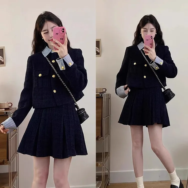 8552【文一卬专属】法式学院小香风套装裙女秋季短外套假两件连衣裙