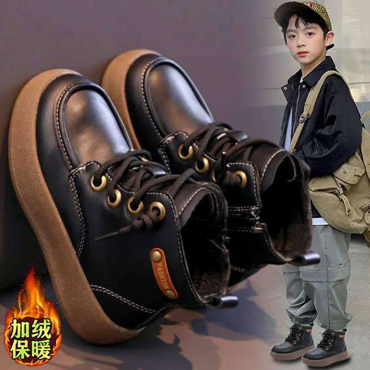 阿童木男童靴子冬季加绒保暖儿童皮靴2025新款防水防滑马丁短靴潮