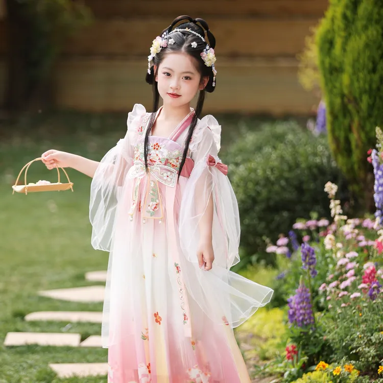 女童新款夏款汉服连衣裙儿童襦裙宝宝女孩中秋改良民族风古装