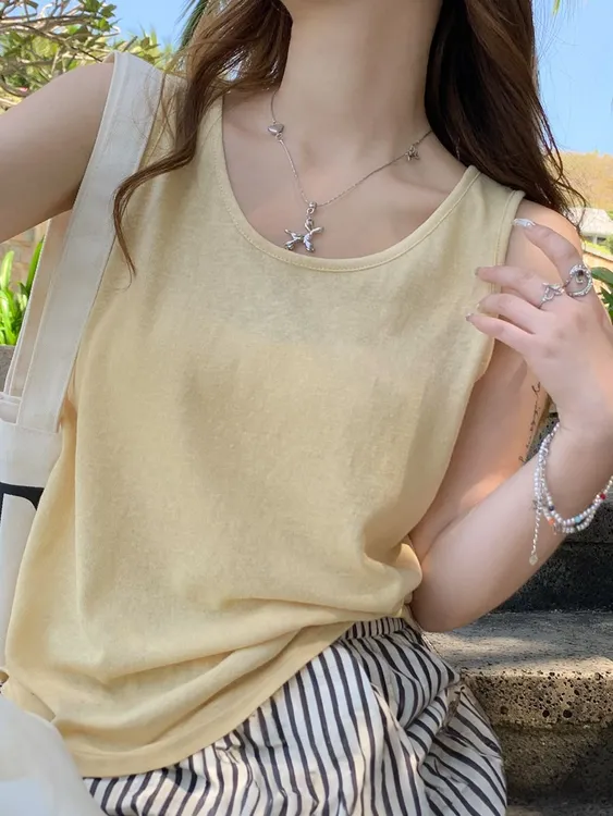 高品质雪花棉宽松2025夏季新款打底背心女纯欲慵懒风上衣女装