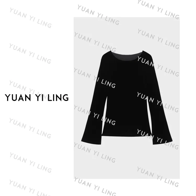 袁艺灵【黑加仑】秋冬圆领气质绑带法式上衣轻奢时尚