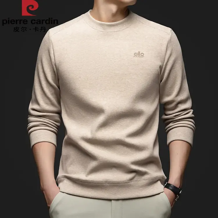 皮尔卡丹秋冬新款加绒卫衣男圆领休闲保暖卫衣双面绒打底衫潮流