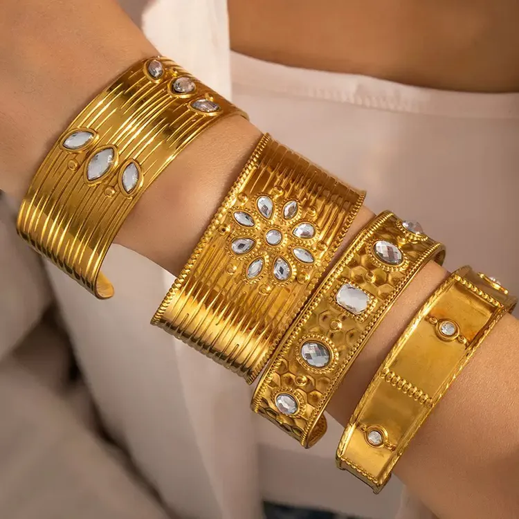 不锈钢手镯 圈口可调节简约小众欧美风女首饰多层金色饰品1013