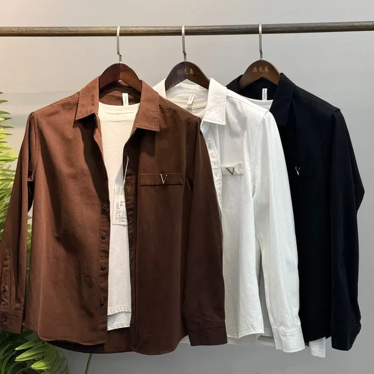 100棉！磨毛秋季日系简约男士纯色休闲长袖衬衫 7859