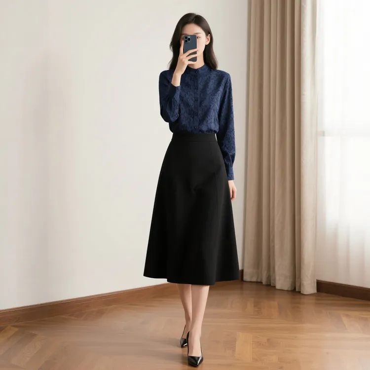 秋季新款女装时尚法式复古高端衬衫两件套装半身裙子女士通勤洋气