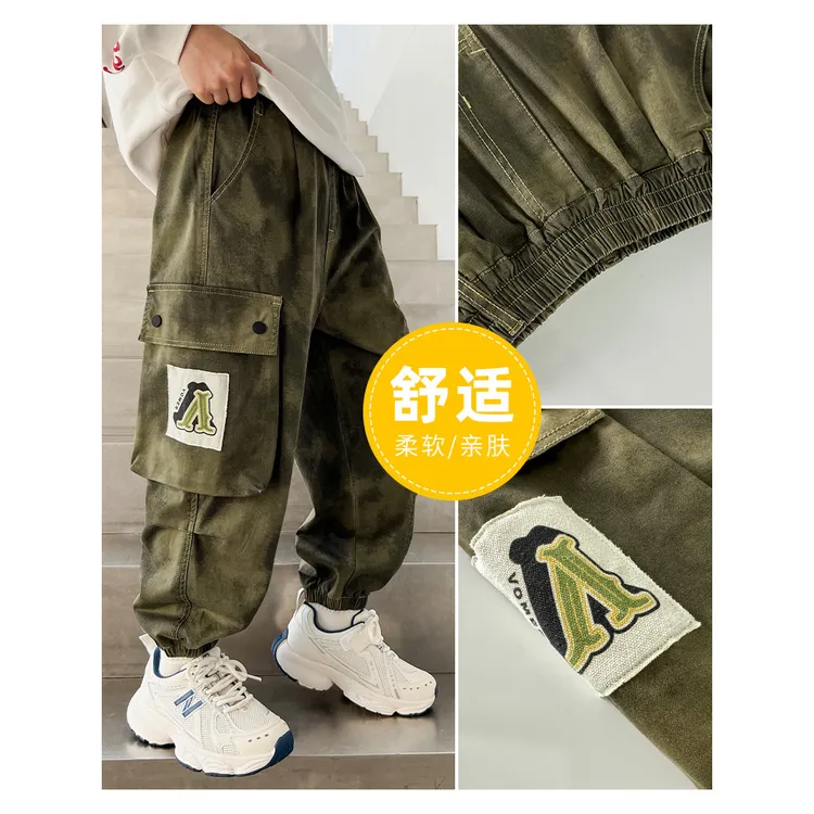 男童大童裤日系简约工装裤潮牌百搭裤子春秋季休闲直筒宽松阔腿裤
