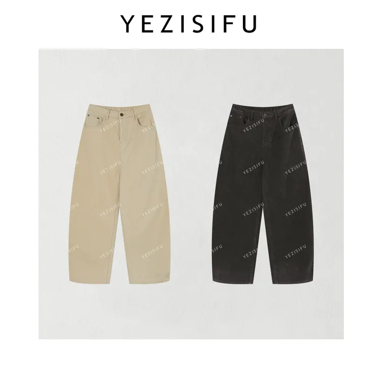 欧尼私服 2025冬季新款加厚半松紧灯芯绒加绒弯刀休闲裤2510C7074