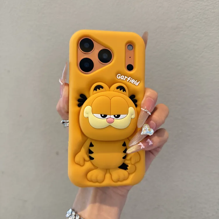卡通加菲猫支架适用苹果17promax手机壳iPhone16可爱15立体14软胶