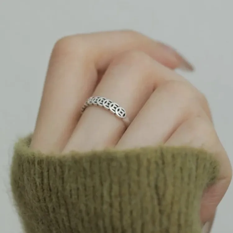 【钱多多】戒指银色女个性男女小众复古百搭时尚戒指指环商品图