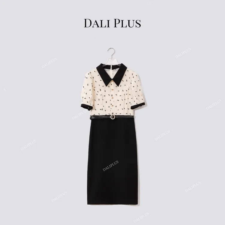 DALI PLUS“植绒小玫瑰连衣裙”优雅法式连衣裙-D5XH0081