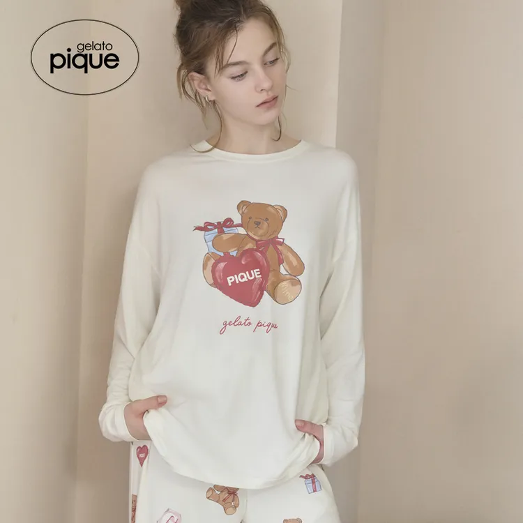 gelato pique25秋冬新品女睡衣爱心小熊长袖T恤家居服PWCT255238