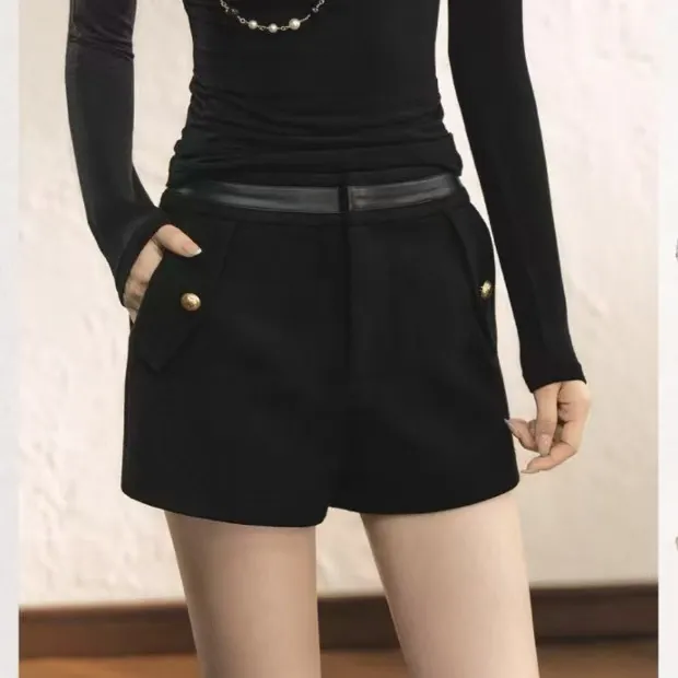 【小稳专属】秋冬高腰A字丝绒阔腿显瘦时尚休闲女短裤