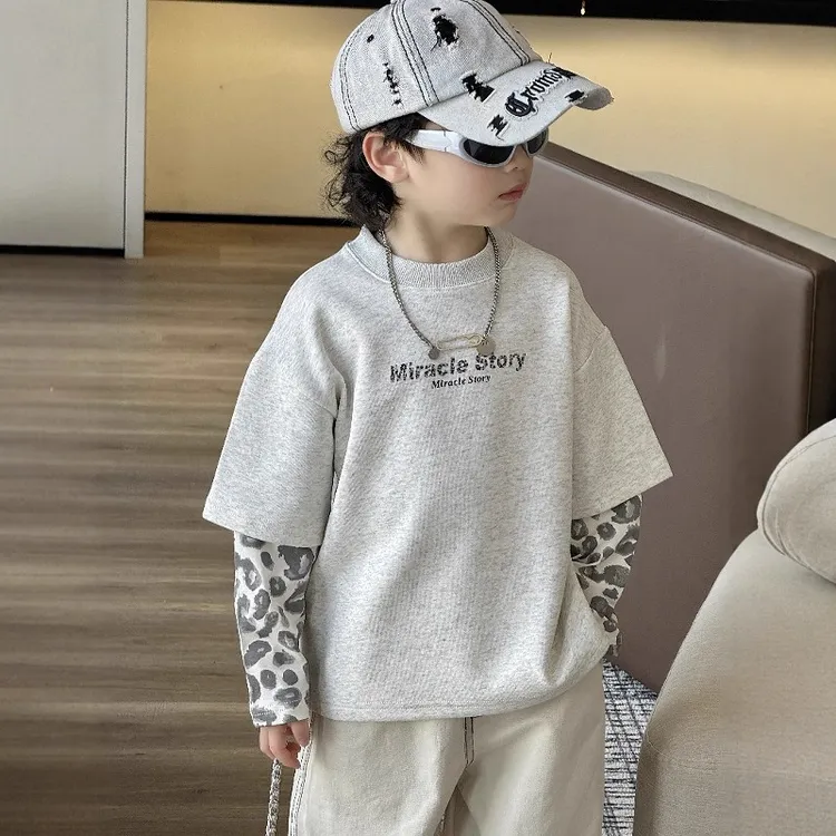 男童初秋卫衣春秋款2025T恤儿童秋装假两件上衣男孩秋季长袖体恤