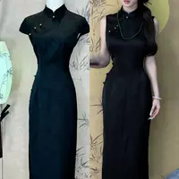 LHMknk1活动画报夫人原创自制改良夏季中式中国风黑色旗袍 绿珠墨