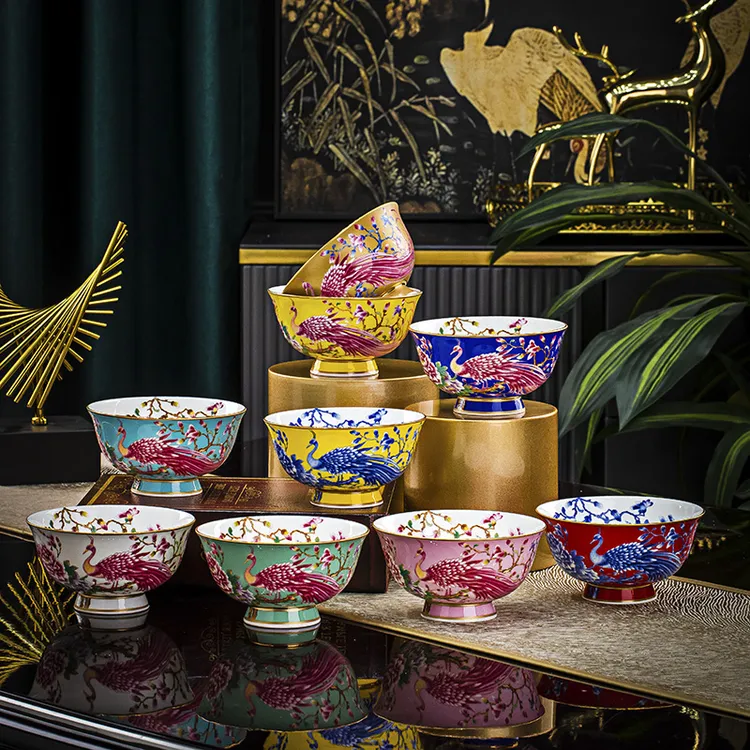 【凤鸣朝阳4.5-7英寸碗】景德镇珐琅彩凤鸣朝阳碗陶瓷汤碗家用陶瓷