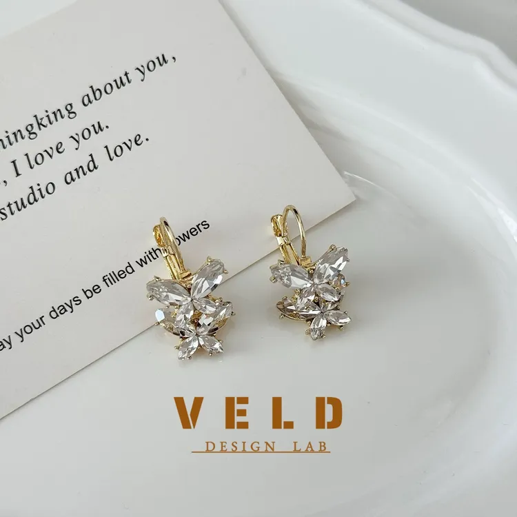 合金耳饰 法式甜美浅金色闪钻蝴蝶耳环轻奢气质耳扣优雅简约超仙