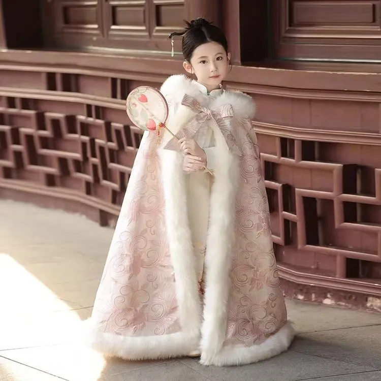 冬季保暖厚款斗篷中国风女女童加厚古装斗篷保暖春秋古风外套披风