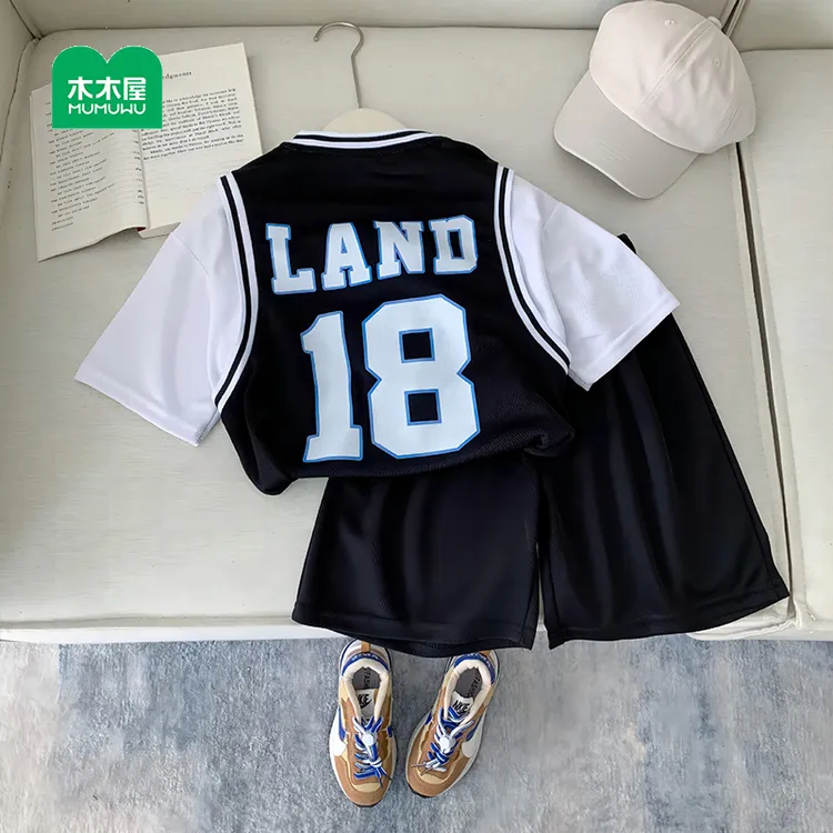 木木屋儿童速干球衣男女童夏透气休闲短袖短裤两件套宝宝球服套装