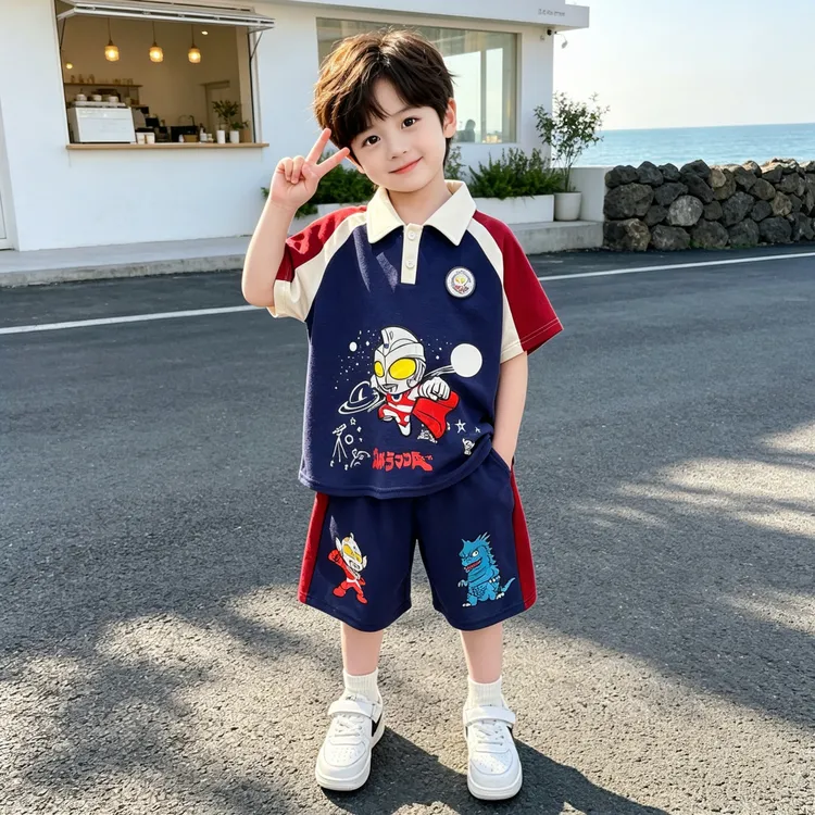 奥特曼衣服男童夏装套装2026新款儿童装宝宝夏季Polo衫短袖两件套