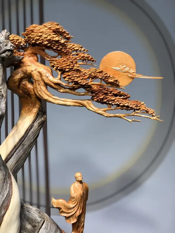 精雕月下听禅摆件居家桌面装饰