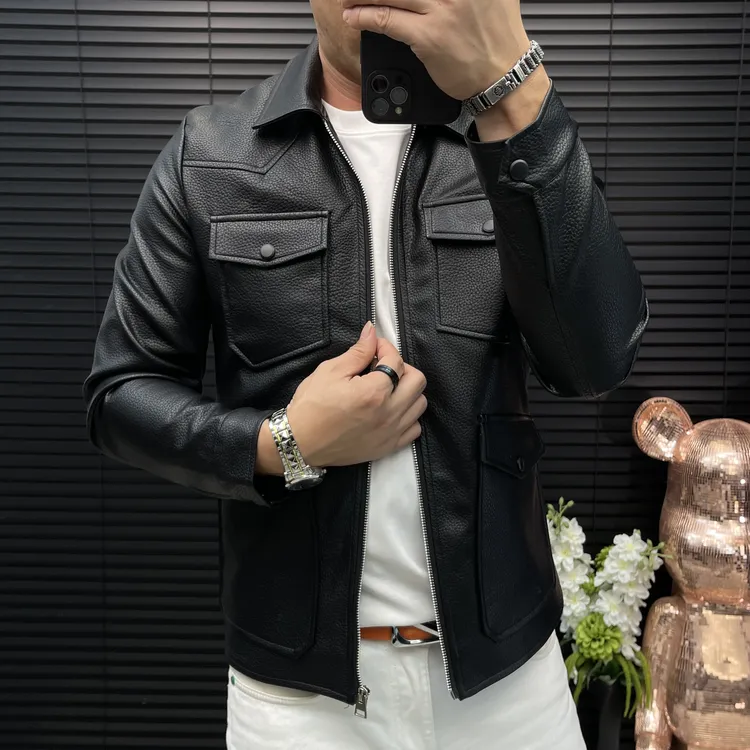 秋季新款男士夹克皮衣外套697时尚潮流修身显瘦百搭放风保暖帅气