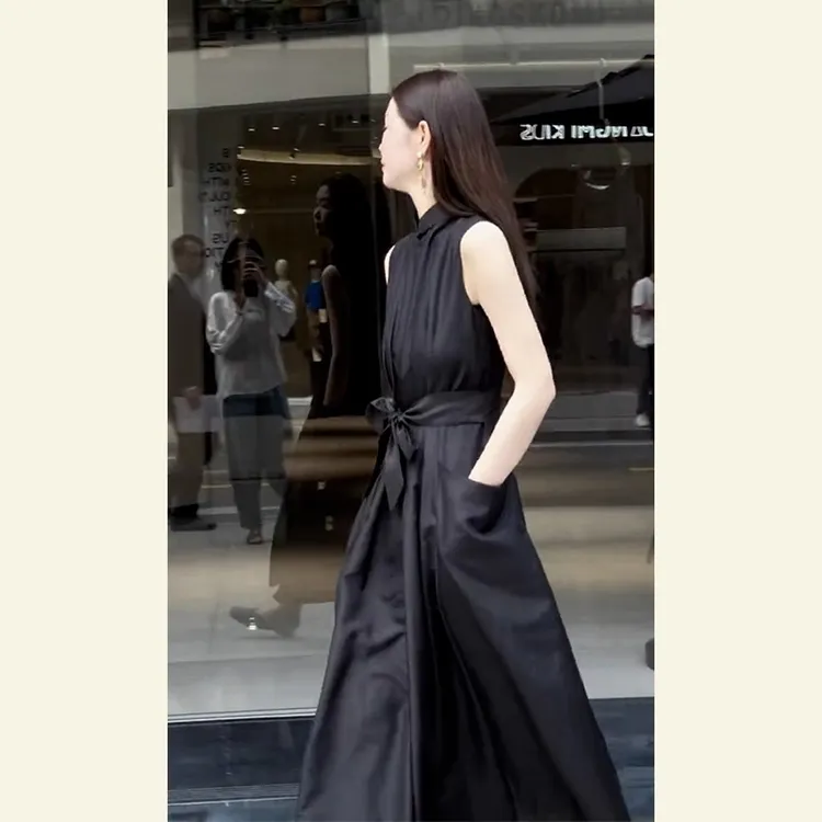 新中式国风黑色连衣裙2025夏季新款复古时尚修身显瘦高腰气质长裙