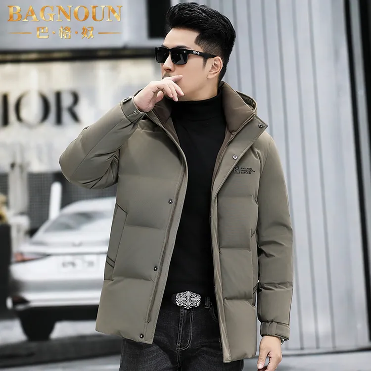巴格奴羽绒服男士冬季新款时尚高端加厚保暖连帽中年爸爸鸭绒外套