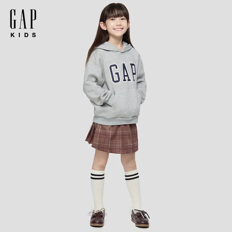 Gap男女童2025秋季新款胶印抓绒套头连帽衫儿童装卫衣 DR 829299