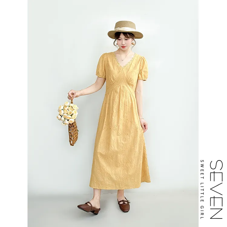 雅致邀约⑧七七146小个子蕾丝花边纯棉V领连衣裙夏季女装小美说