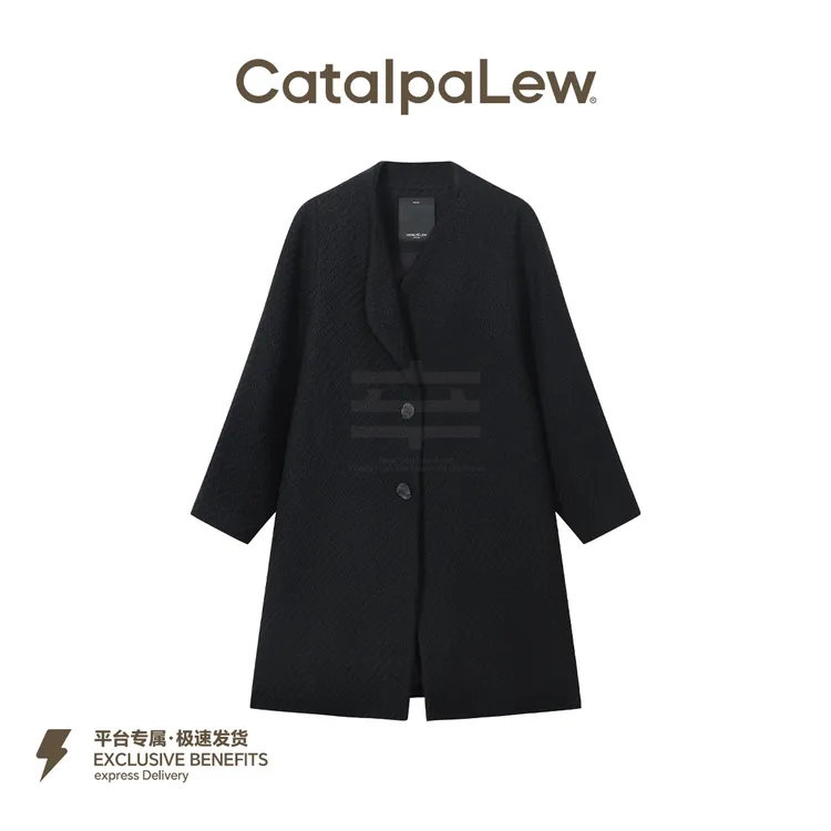 CatalpaLew「静默独白」墟生美学亚麻斜纹提花扣饰翻领外套#C53387