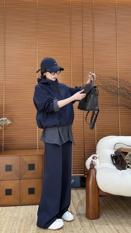 YYOUHAN 2025新款【懒人公式】格纹拼接休闲裤卫衣两件套 2508C4798