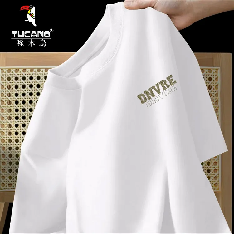 啄木鸟夏季男士重磅纯棉短袖t恤男女潮流宽松圆领百搭印花半袖ins