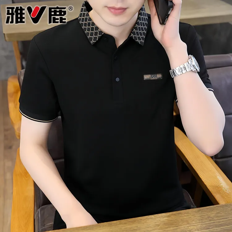 V/雅鹿夏季时尚潮流POLO衫男士短袖百搭商务休闲透气潮牌翻领T恤 