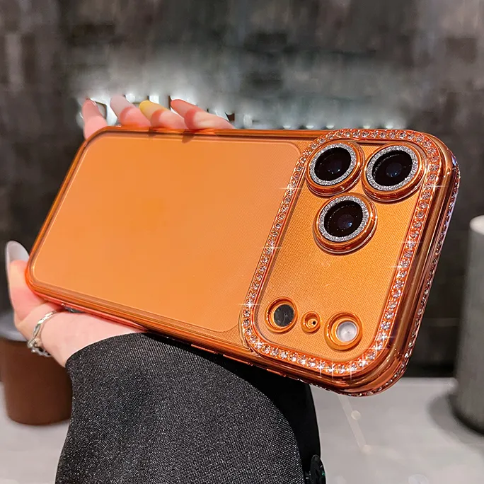 适用于苹果17promax手机壳水钻边框闪粉镜头膜全包防摔奢华网红女