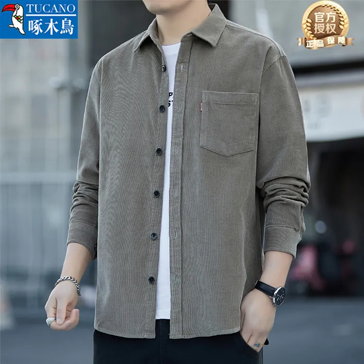 爆款啄木鸟新款当季高档灯芯绒衬衫休闲百搭灯芯绒外套男工装