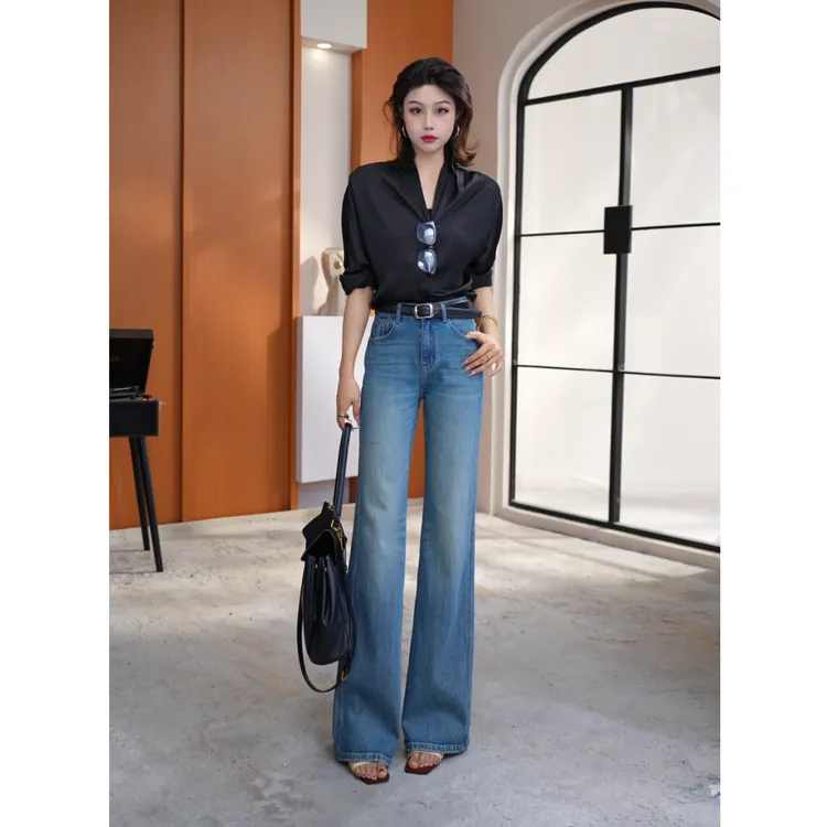 梨形救星！秋款直筒微喇上新高腰遮胯显牛仔裤女款爆款2025新款