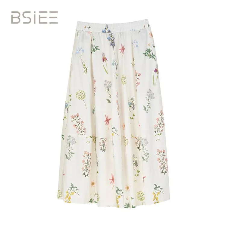 BSIEE本涩新款夏季碎花显瘦高腰A字百搭半身裙女F2233D02
