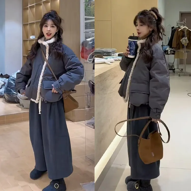 今年流行一整套女装2025年新款百搭韩系立领厚外套休闲裤两件套
