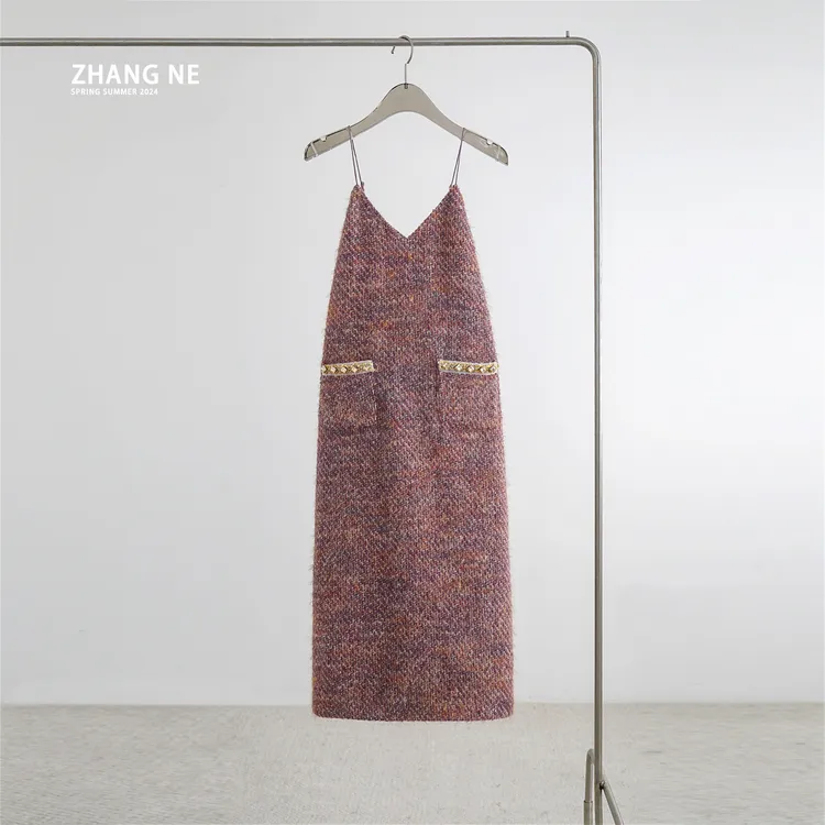 【ZHANG NE】冬季时尚羊毛金线粗花呢连衣裙-24072012101