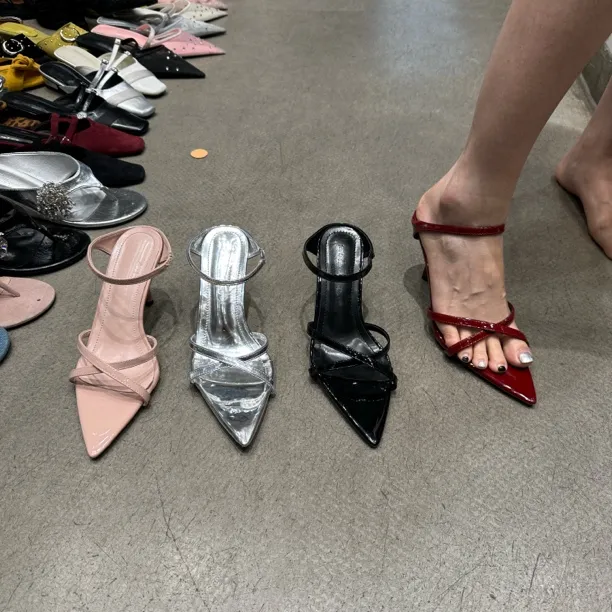 555-11尖头一脚蹬包头夏季细跟高跟鞋百搭单鞋小众高跟鞋