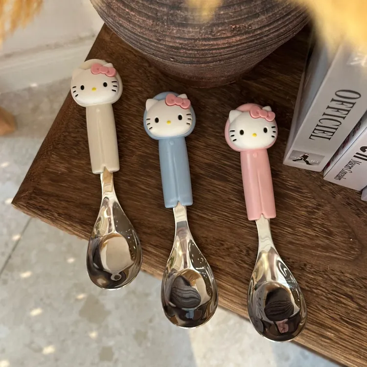 三丽鸥正版kitty勺叉餐具304不锈钢卡通少女心家用便携吃饭勺