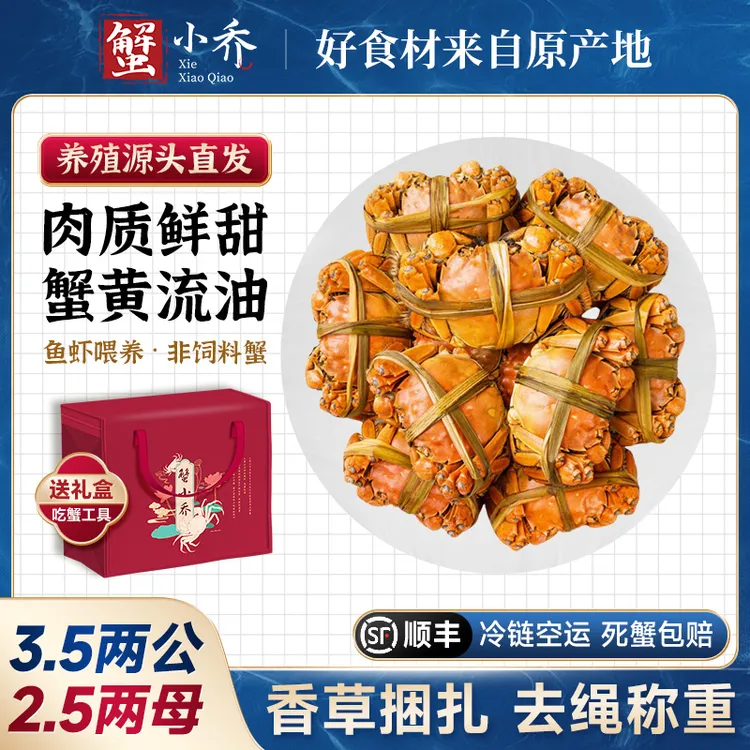 【3.5两公+2.5两母】蟹小乔4对8只装精品大闸蟹固城湖螃蟹顺丰包活
