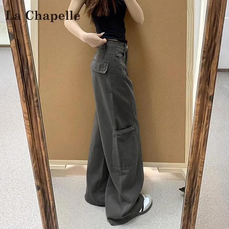 拉夏贝尔美式辣妹工装牛仔裤女2025秋季新款宽松百搭老钱风女装