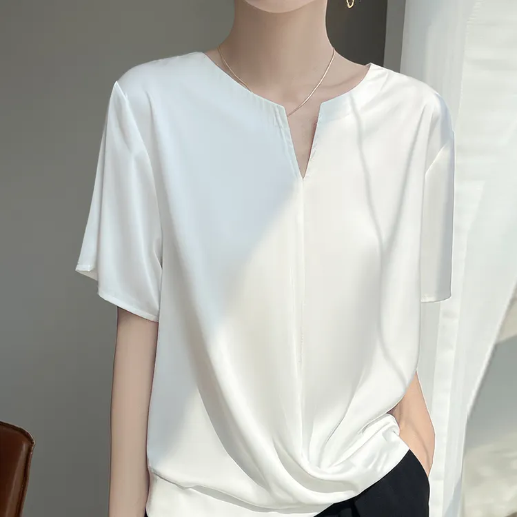 哥弟阿玛施正品夏季时尚v领短袖休闲洋气T恤纯色宽松显瘦薄款上衣